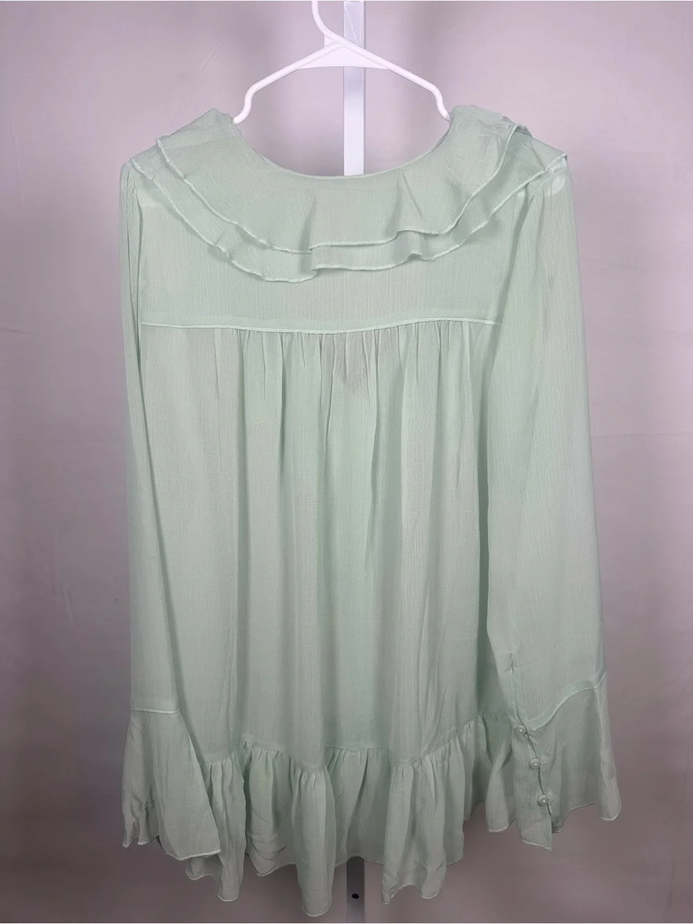 Free People Mint Green Ruffle V-Neck Button Front Peplum Tunic Blouse M